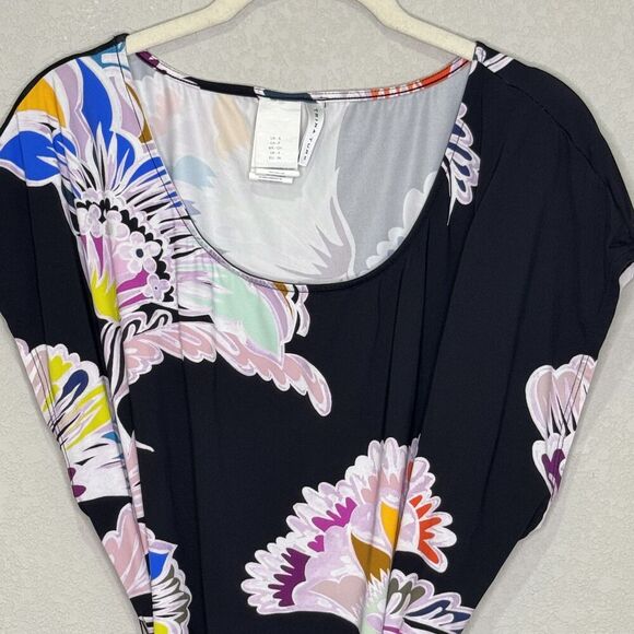 Trina Turk Seychelles Tunic Swim Cover Up Dress Small Black Floral Belted Resort - Picture 5 of 12